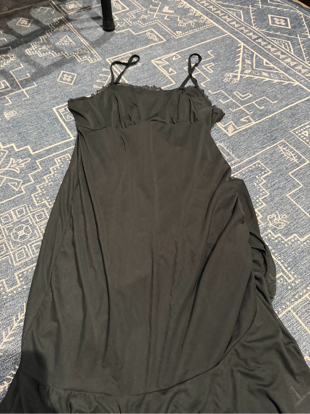 wild fable Black Lace-Trim Maxi Slip Dress